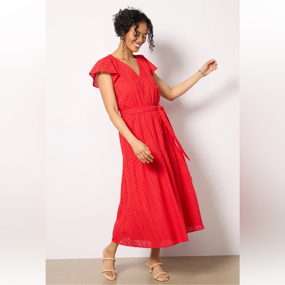 NWT Evereve Daisy Eyelet Dress in Red Size M